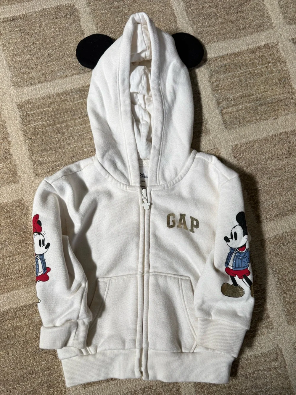 GAP White Hoodie with Gold Logo and Mickey Sleeve Prints
